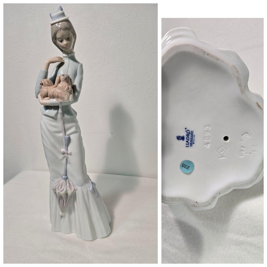 LLADRO 置物 リヤドロ 4893 仔犬とお散歩　仔犬を抱く貴婦人
