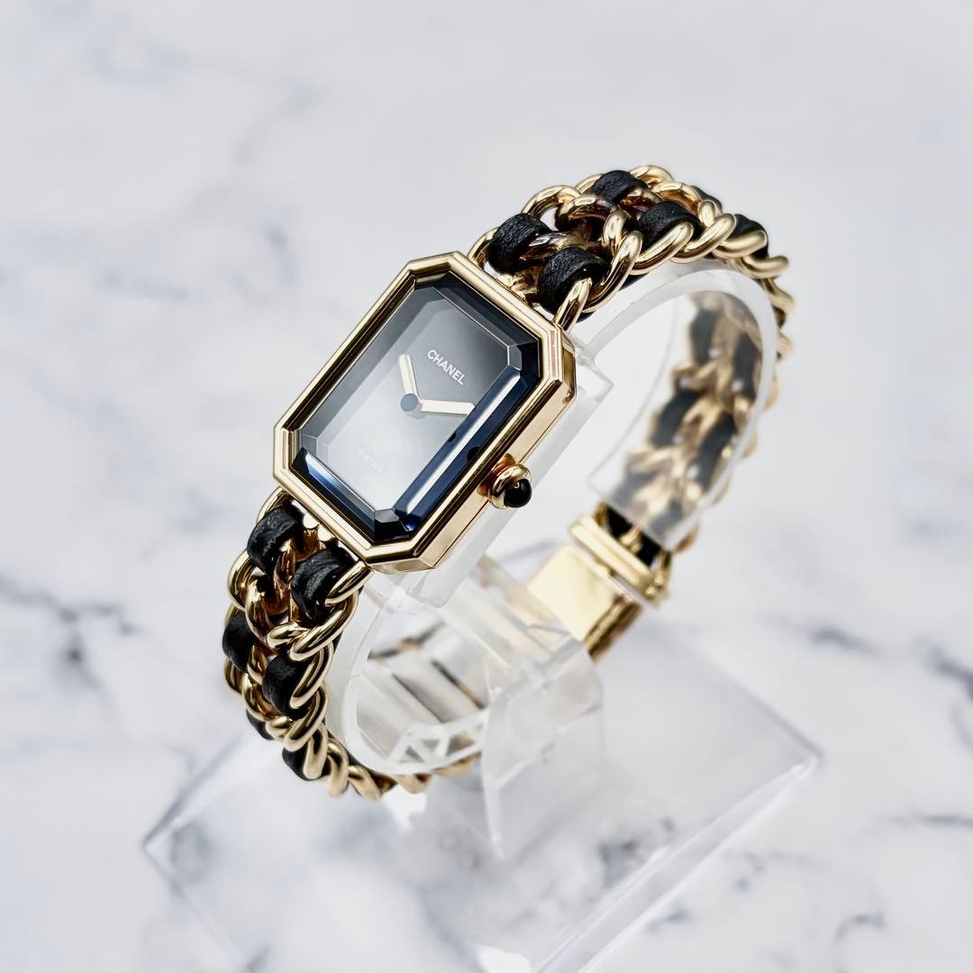 【OH&新品仕上げ済】シャネル プルミエール L ブラック文字盤 GP×革 極美