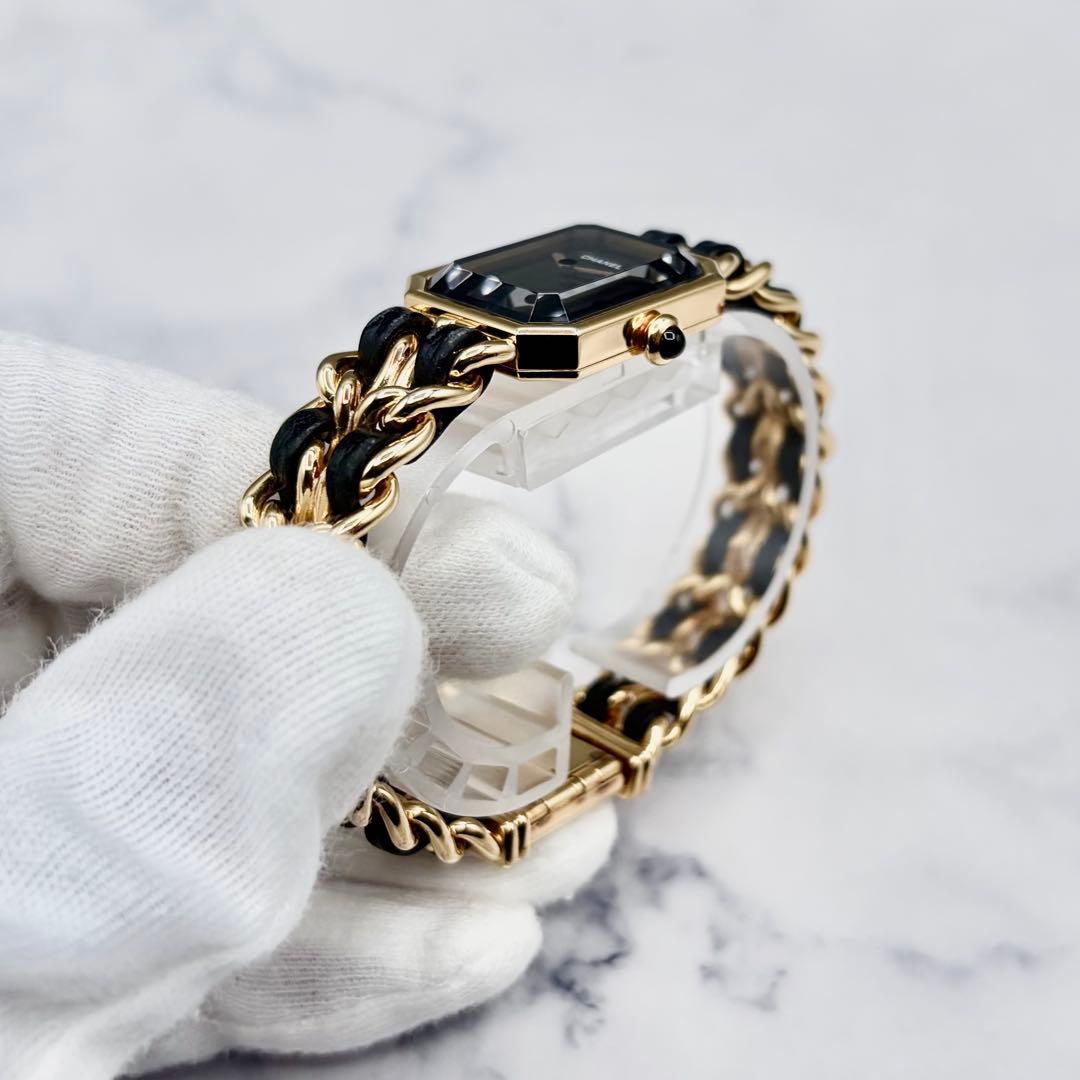 【OH&新品仕上げ済】シャネル プルミエール L ブラック文字盤 GP×革 極美