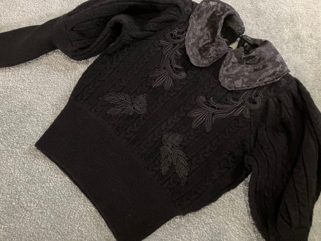 Adonisis アドニシス レースモチーフ つけ襟ケーブルニット 黒