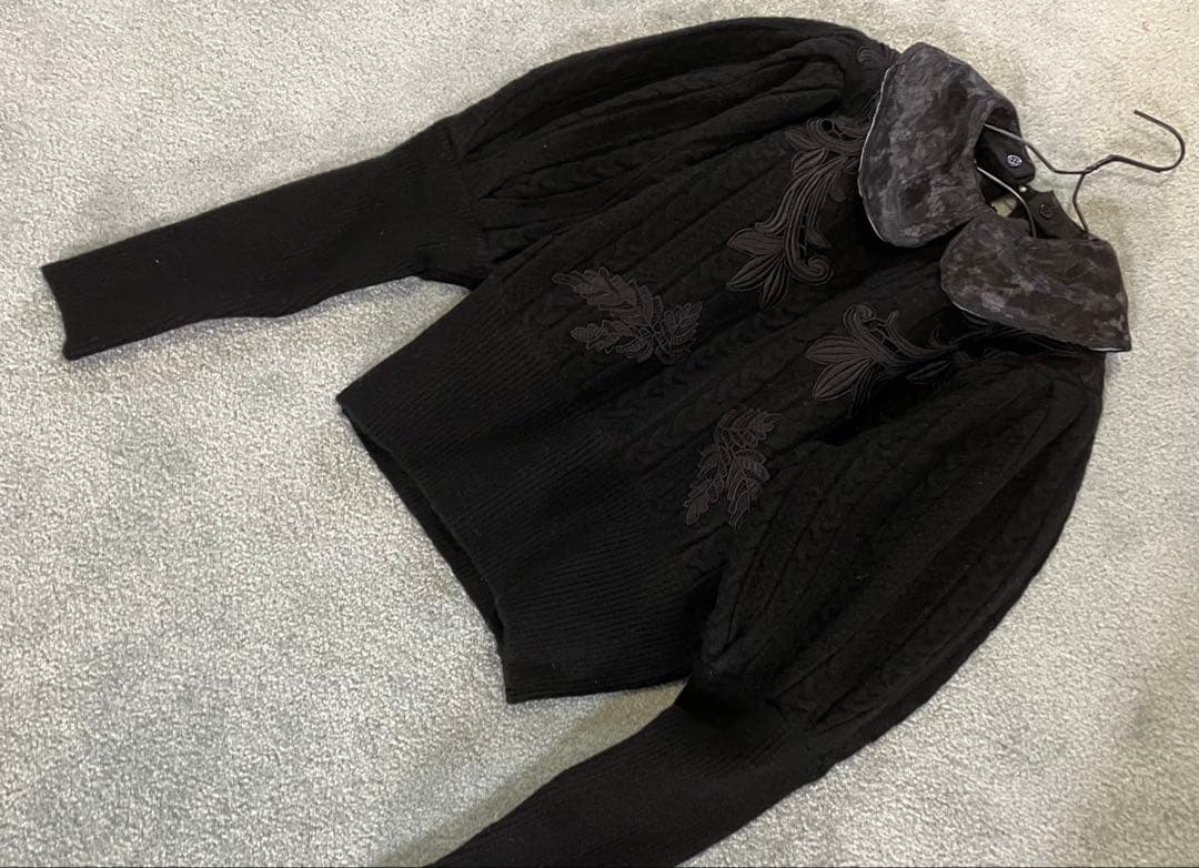 Adonisis アドニシス レースモチーフ つけ襟ケーブルニット 黒