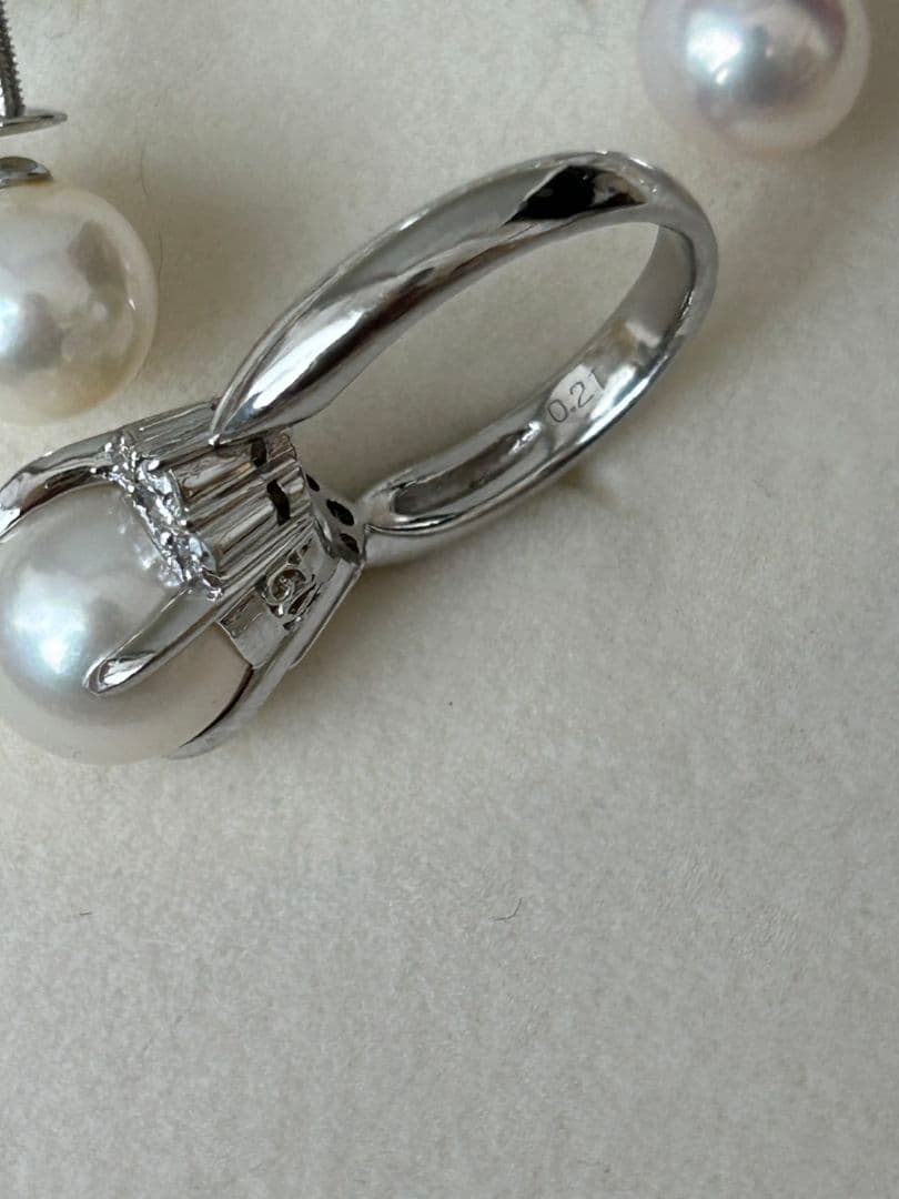 真珠　ネックレス　イヤリング　指輪　pt900 k14wg シルバーダイヤモンド