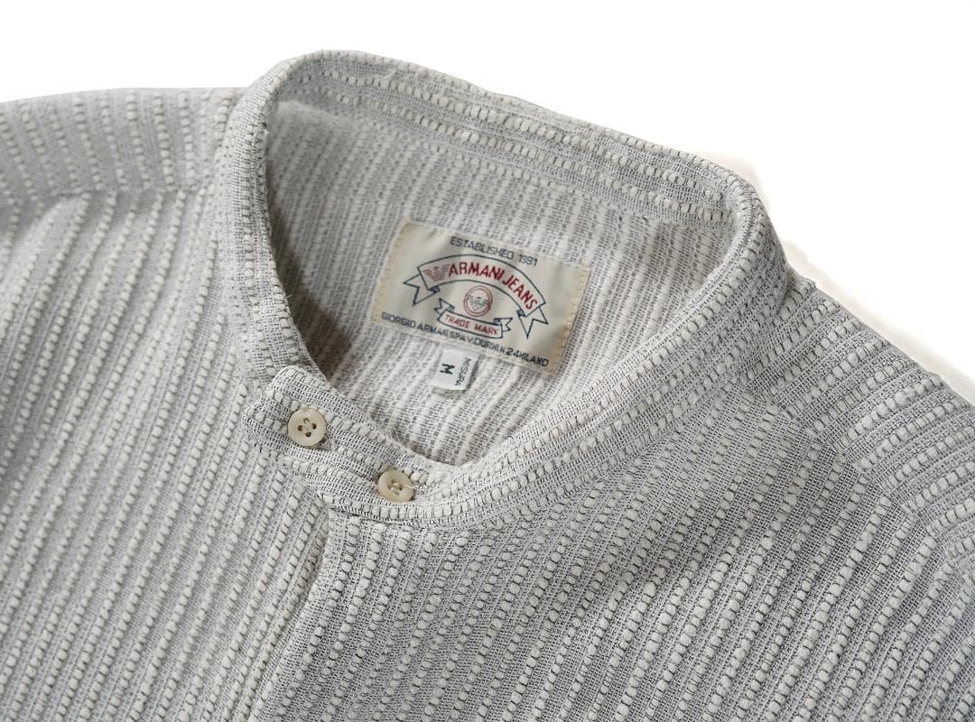 イタリア製 90s ARMANI JEANS スタンドカラー シャツ M