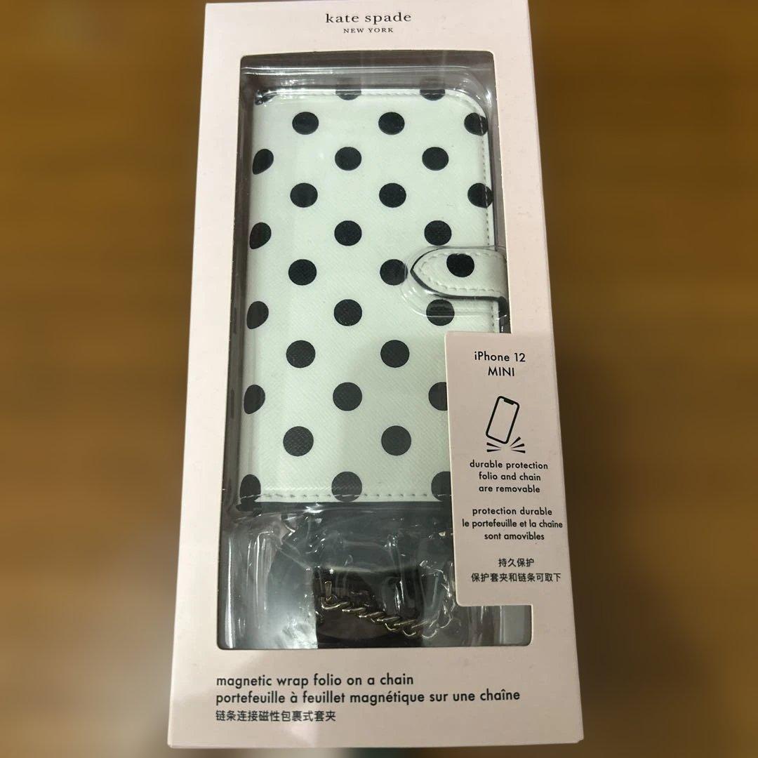 kate spade iPhone 12mini用ドット柄手帳型ケース