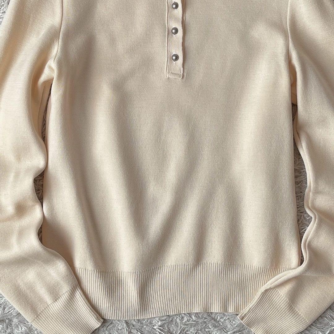 【美品】フォクシー ポロニットセーター ウール100％ 襟付きアイボリー