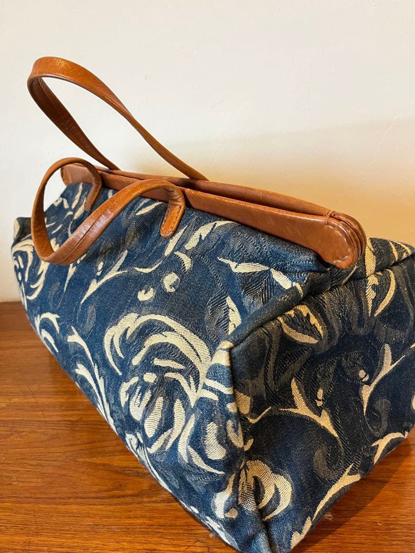 45rpmボストンバッグ 馬革とインディゴの手提げバッグ 総柄