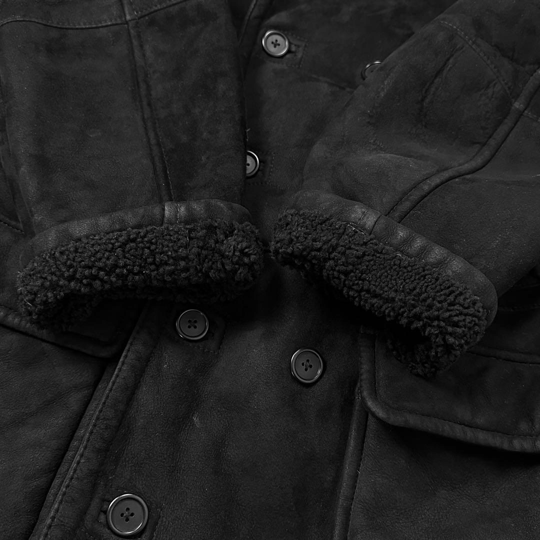 80s 90s カルバンクライン 本革 ムートンコート レザージャケット 黒