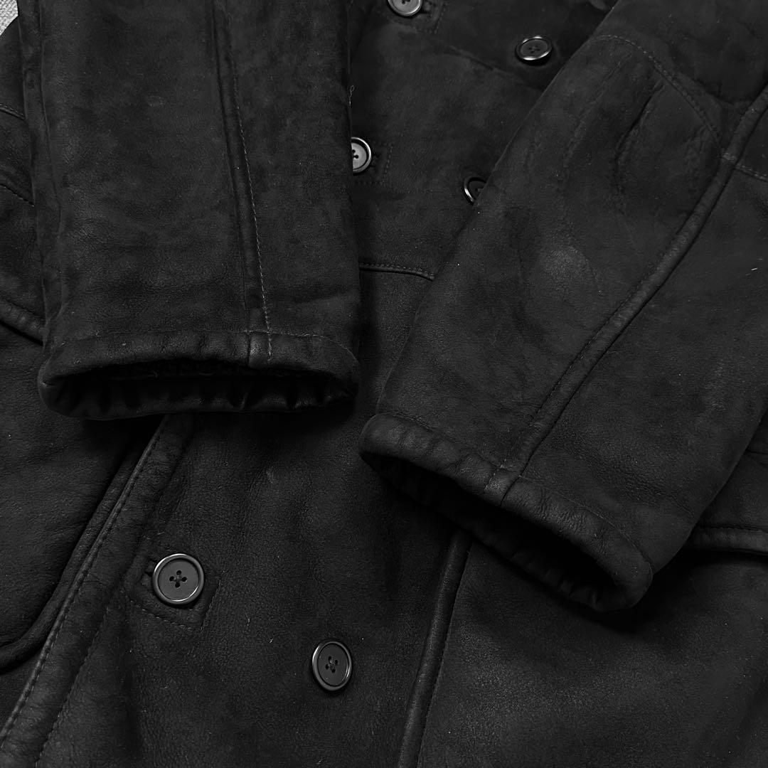 80s 90s カルバンクライン 本革 ムートンコート レザージャケット 黒