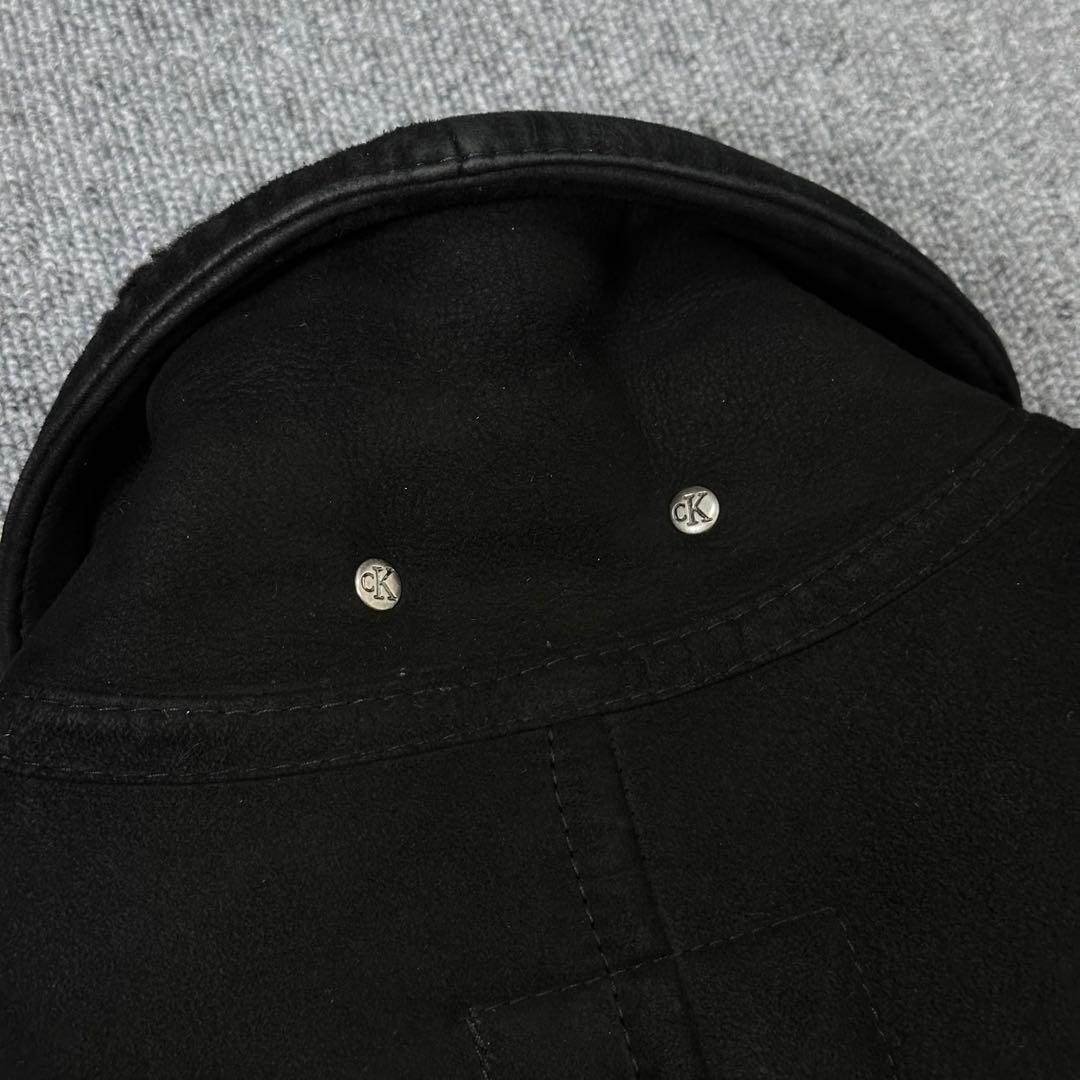 80s 90s カルバンクライン 本革 ムートンコート レザージャケット 黒