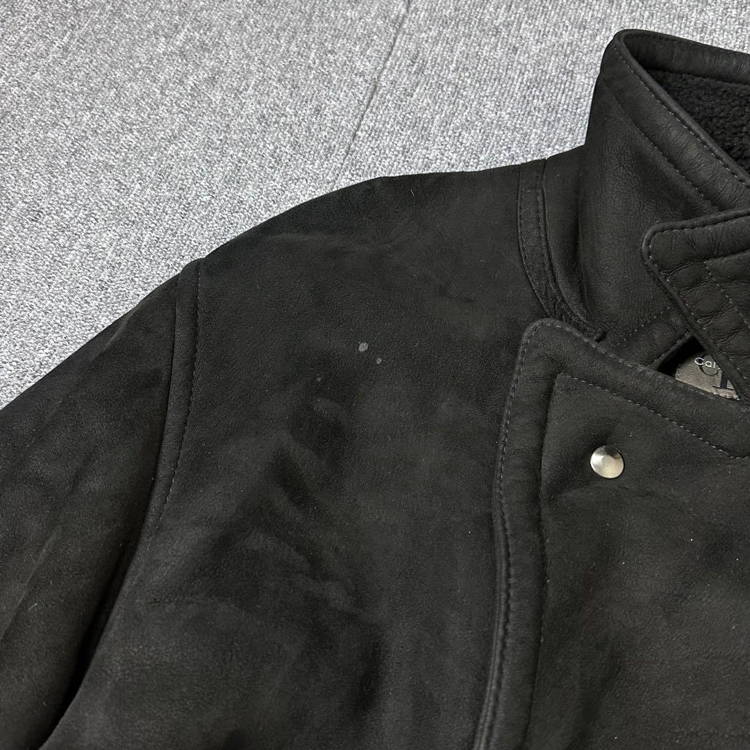 80s 90s カルバンクライン 本革 ムートンコート レザージャケット 黒