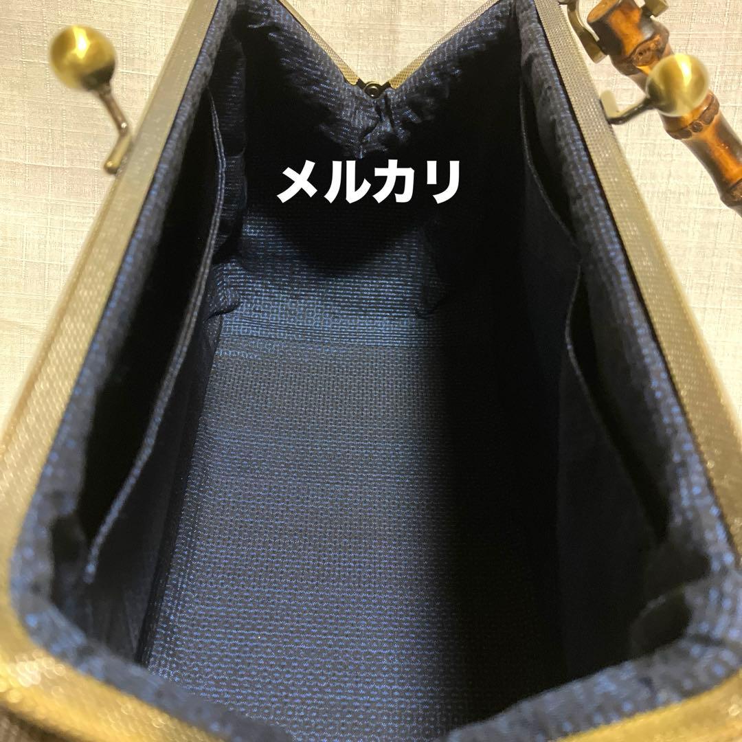 龍郷　泥大島紬　ハンドメイド　がま口バッグ　着物バッグ　バンブーバッグ