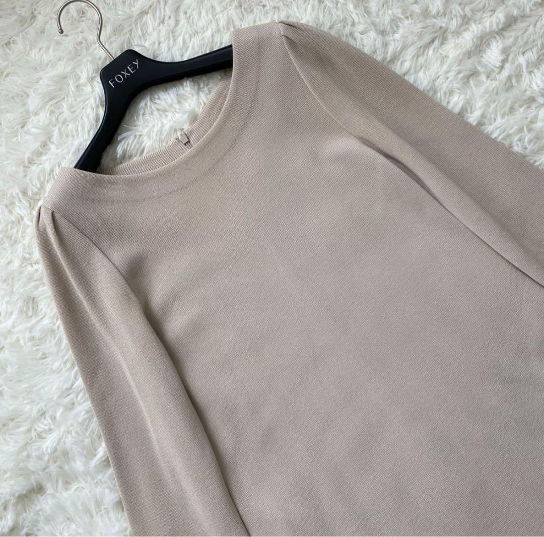 フォクシー　ニットワンピース　袖口プリーツ　バイカラー　ロング　40サイズ
