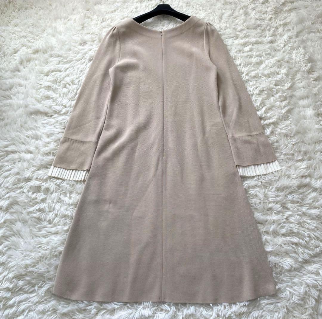 フォクシー　ニットワンピース　袖口プリーツ　バイカラー　ロング　40サイズ