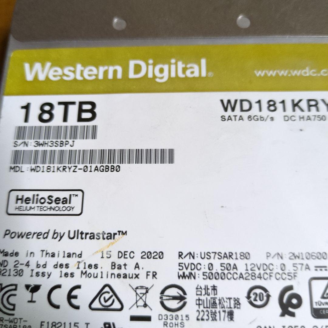 外付けハードディスク・ドライブ WD Gold 18TB HDD WD181KRYZ
