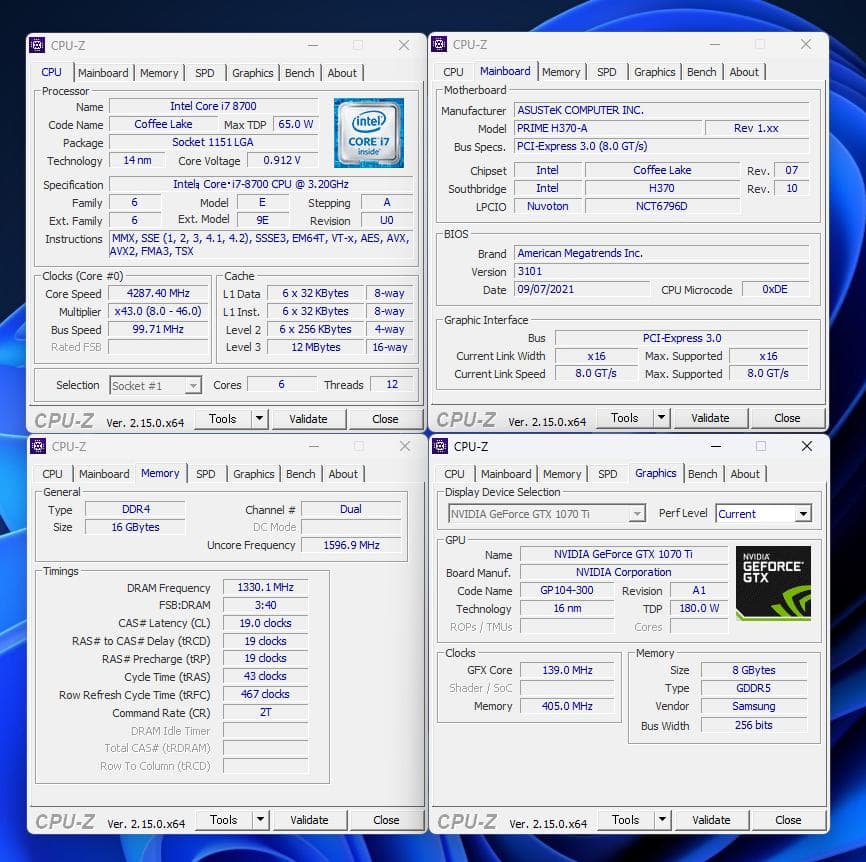 ゲーミングPC　i7-8700 GTX-1070Ti　GALLERIA