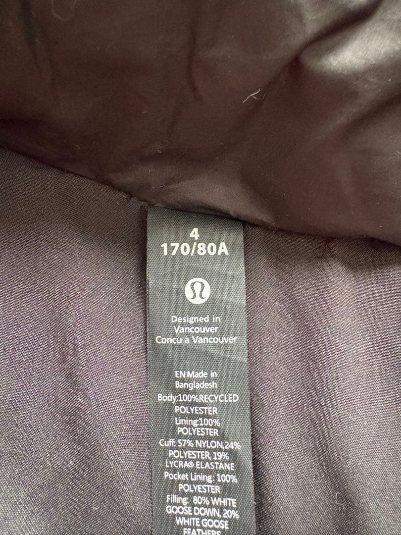 LULULEMON ブラック ロングダウンジャケット