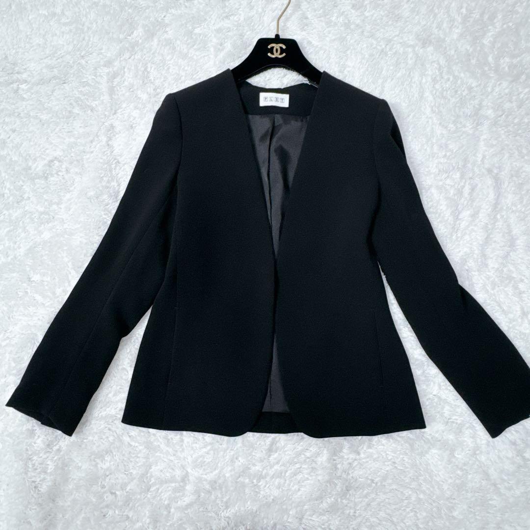 【極美品】プラステ ノーカラー パンツスーツ ブラック XS フォーマル