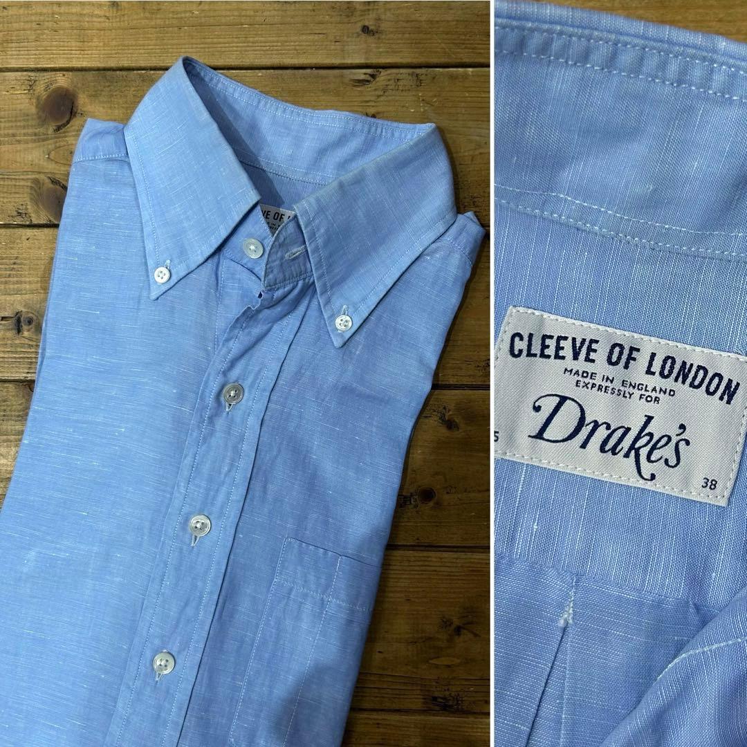 ★イングランド製 Drake's コットンリネン BDシャツ ドレイクス ブルー