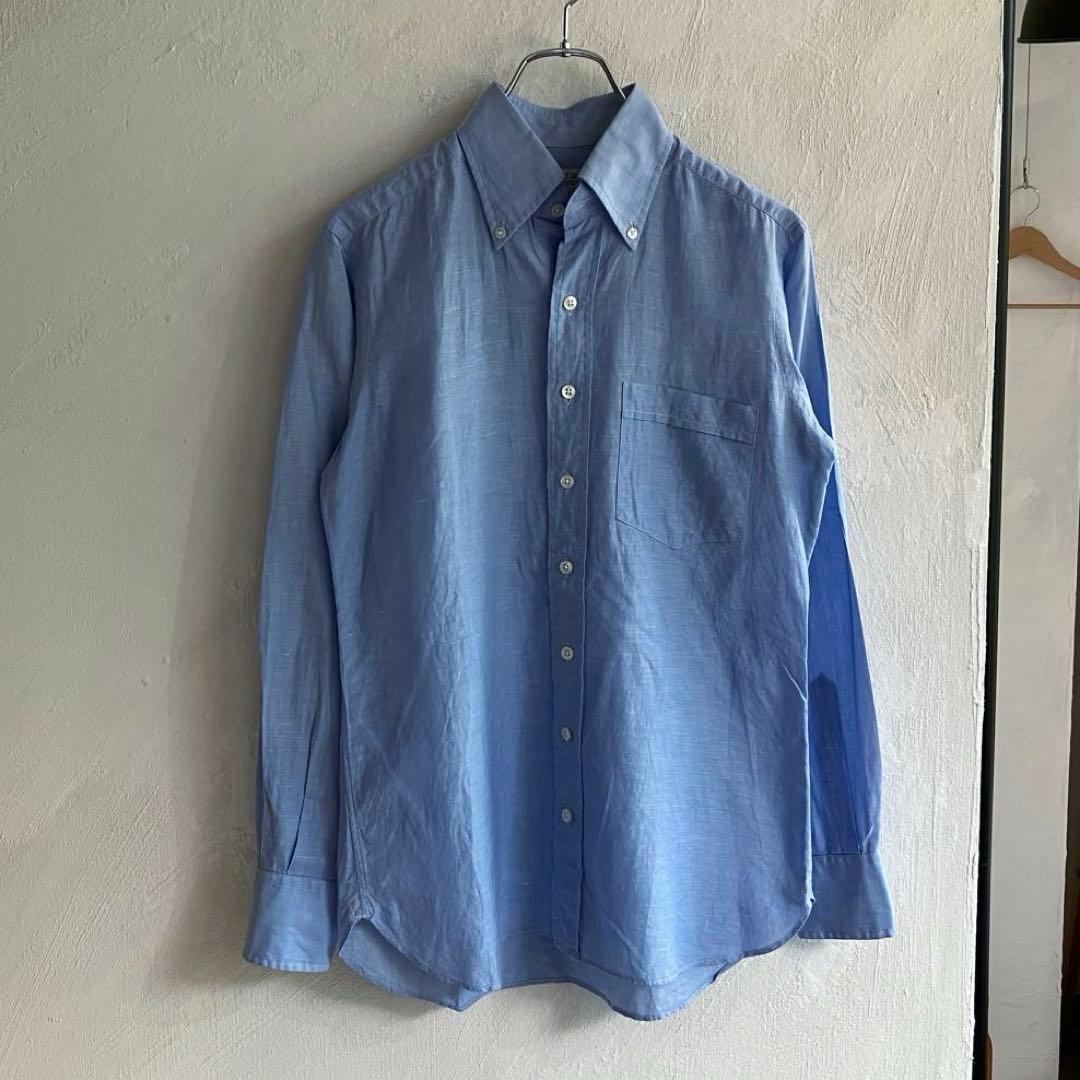 ★イングランド製 Drake's コットンリネン BDシャツ ドレイクス ブルー
