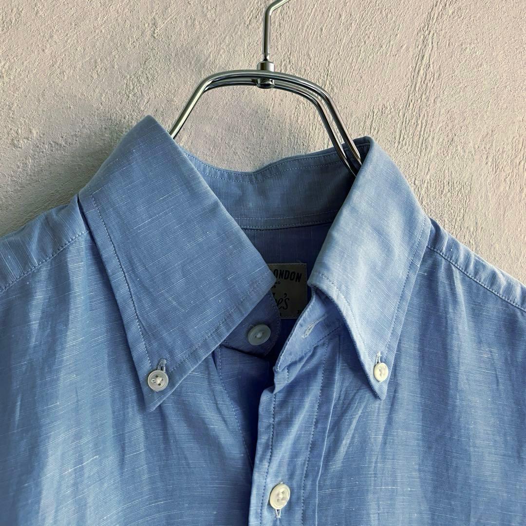 ★イングランド製 Drake's コットンリネン BDシャツ ドレイクス ブルー