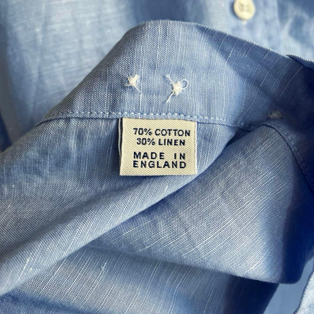 ★イングランド製 Drake's コットンリネン BDシャツ ドレイクス ブルー