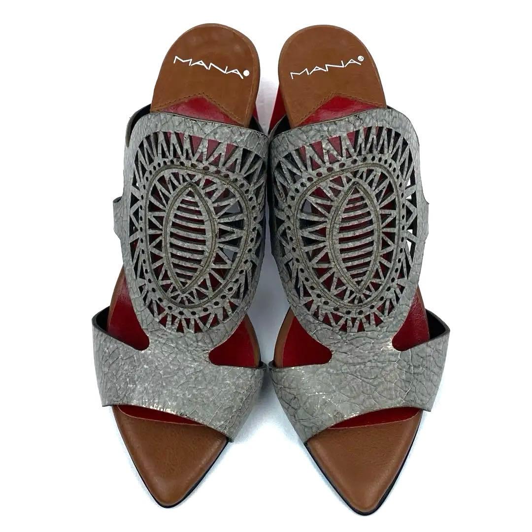 ✨現行品&未使用✨MANA マナ　レザーカット　ミュール　ブロンズ　23cm