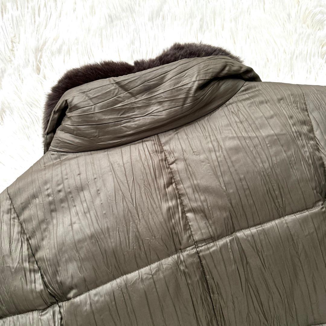 レリアン カーキ ロングダウンコート レッキスラビットファー付 Lサイズ