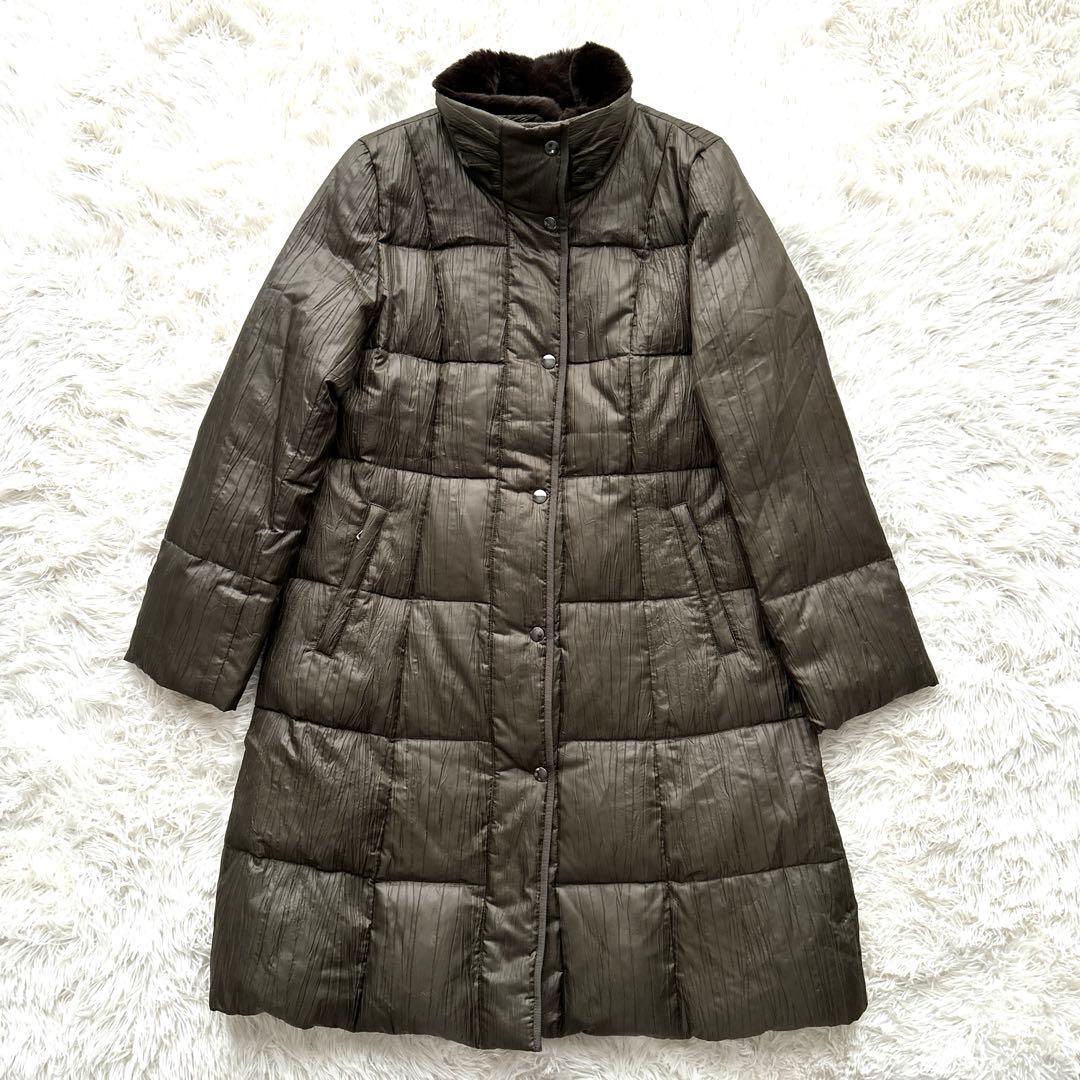 レリアン カーキ ロングダウンコート レッキスラビットファー付 Lサイズ