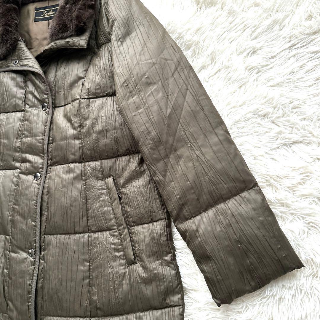 レリアン カーキ ロングダウンコート レッキスラビットファー付 Lサイズ