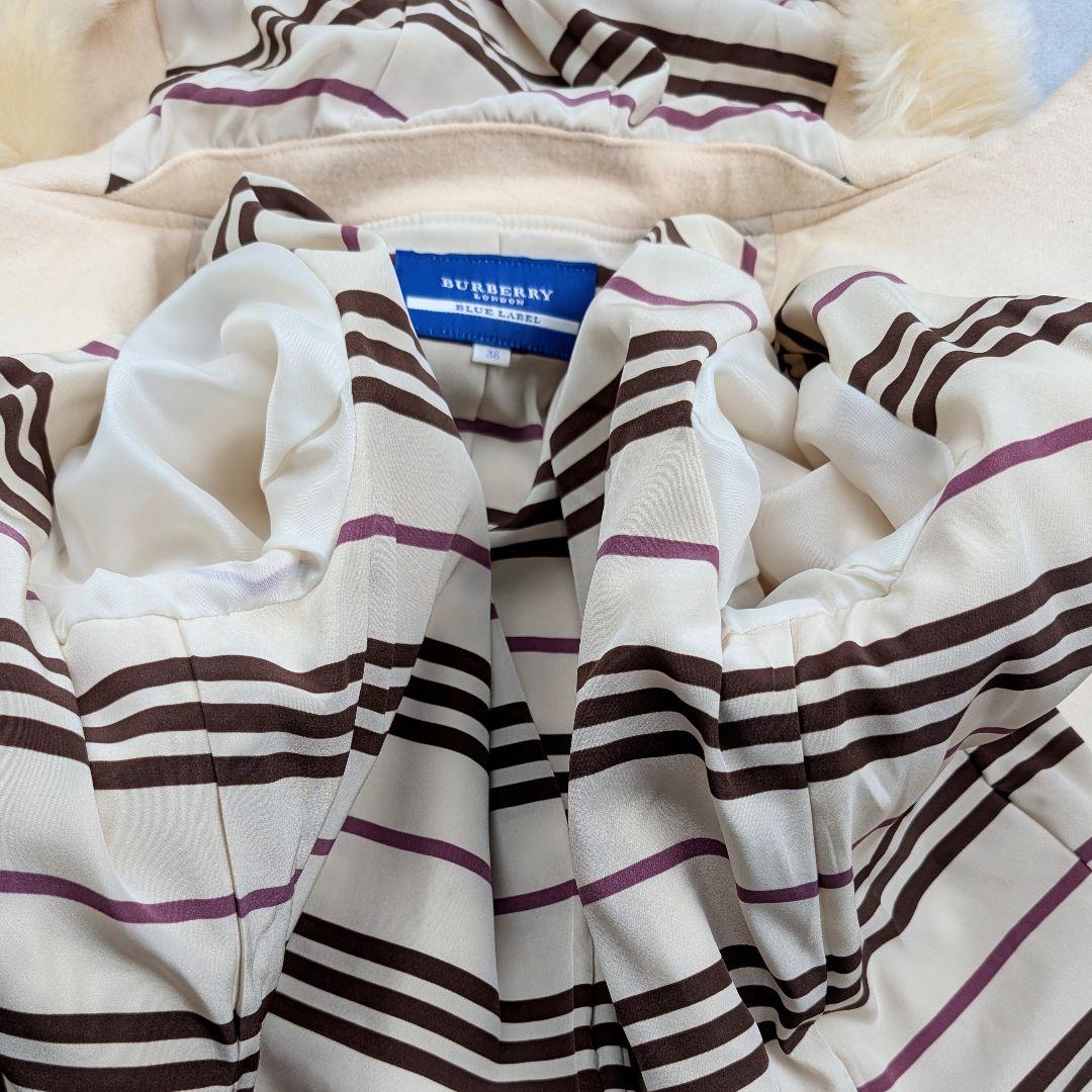 【訳あり】バーバリーブルーレーベル ダッフルコート アイボリー ファー付き