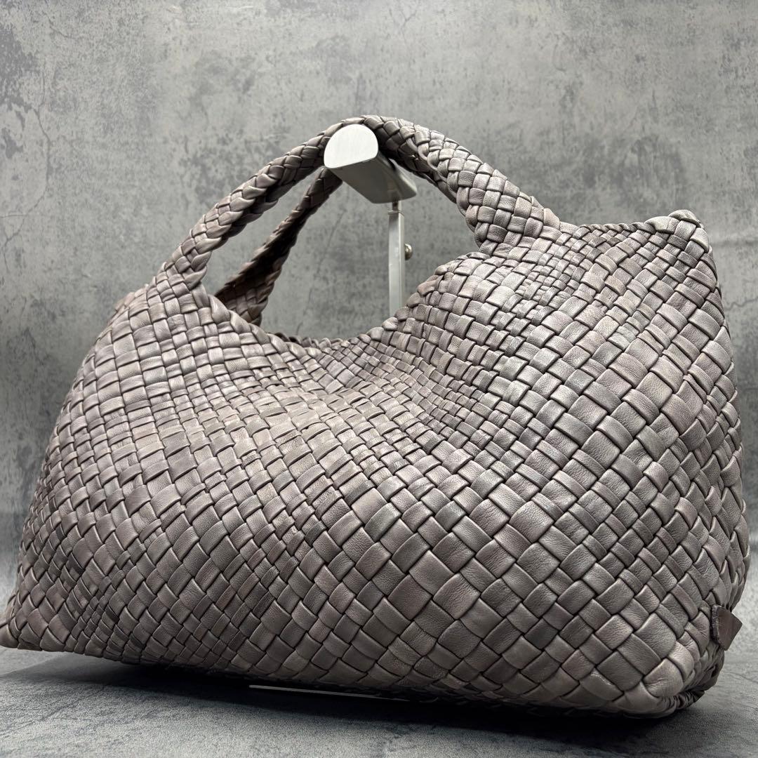 美品 ファロルニ 編み込み トートバッグ オールレザー A4 ハンド 灰 メンズ