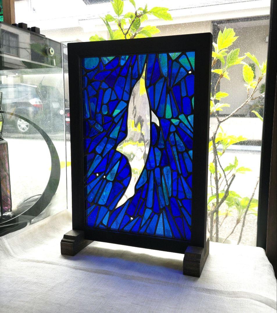 ステンドグラスパネル 「いるかのいるうみ」