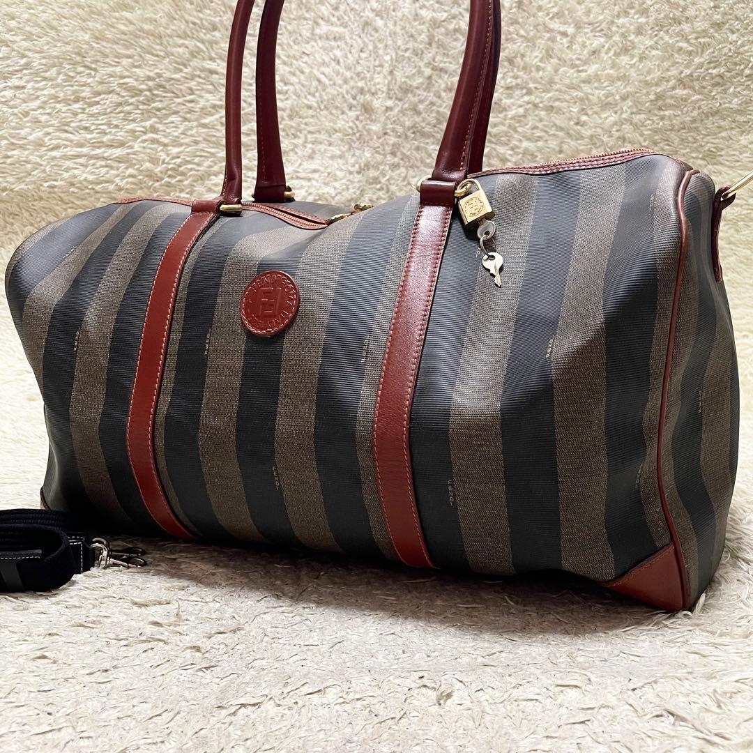 【特大容量】FENDI 2way ボストンバッグ　出張　旅行　南京錠　鍵　ペカン