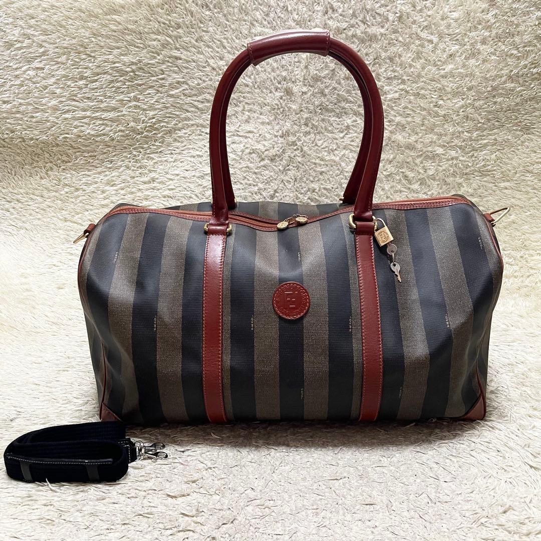 【特大容量】FENDI 2way ボストンバッグ　出張　旅行　南京錠　鍵　ペカン