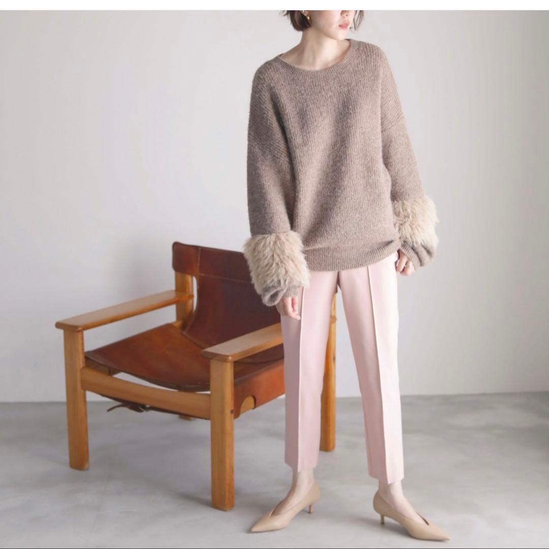 Lallia Muラリアムーファースリーブニットセーター 黒