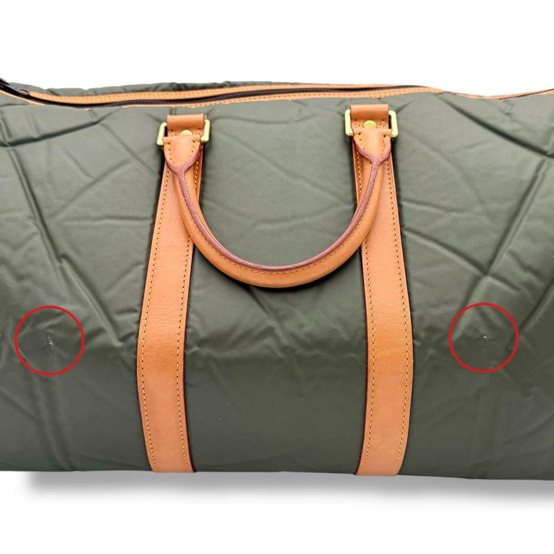 ハンティングワールド ボストンバッグ バチュークロスナイロン × レザー カーキ