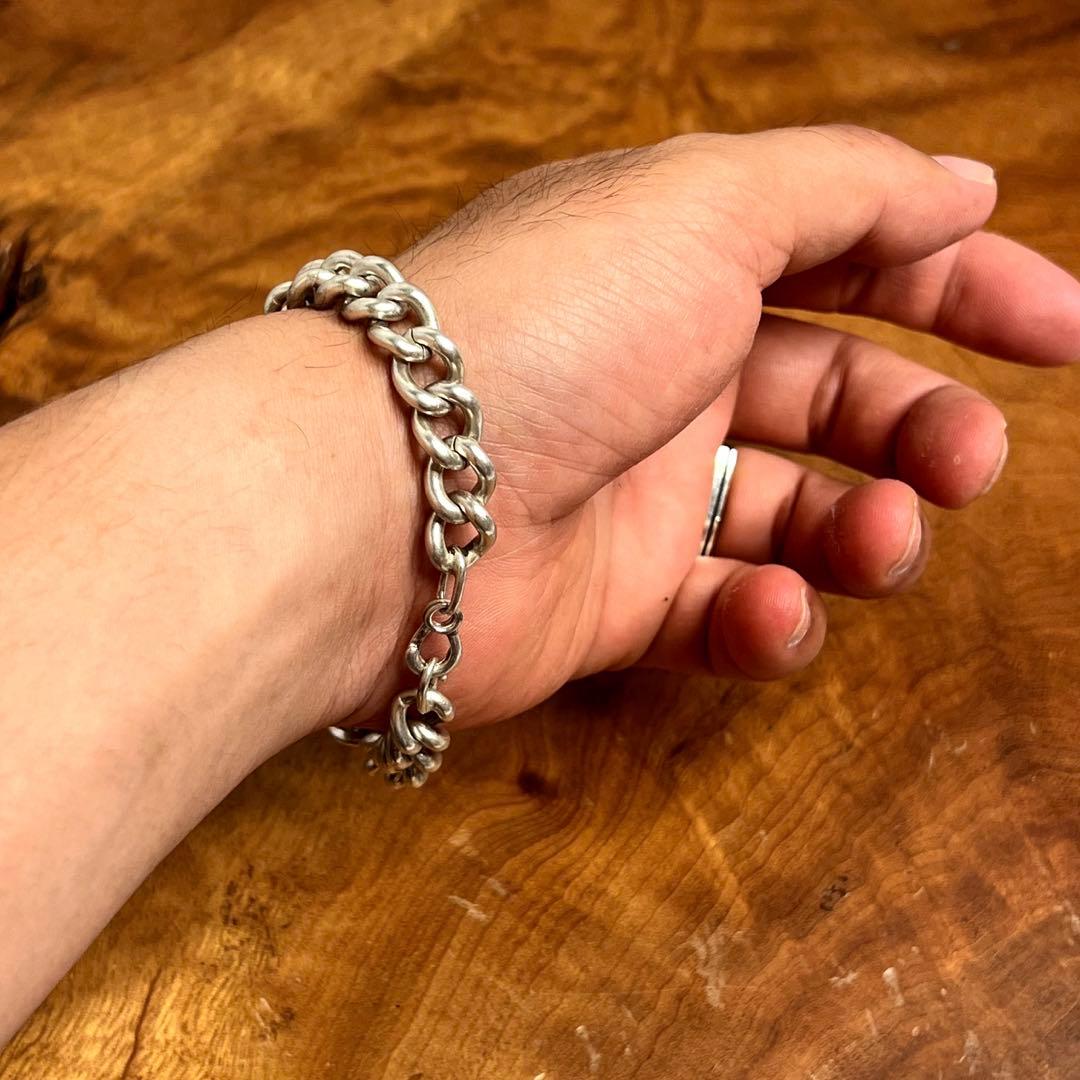 US ヴィンテージ シルバー IDヘビープレート ブレスレット STESLING