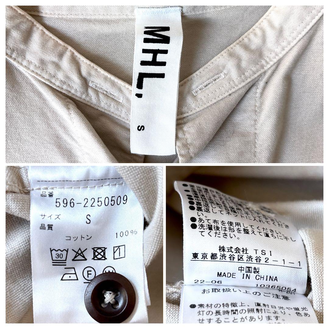 MHL. メンズ オーバーサイズ コットン バンドカラー シャツ アイボリー白_