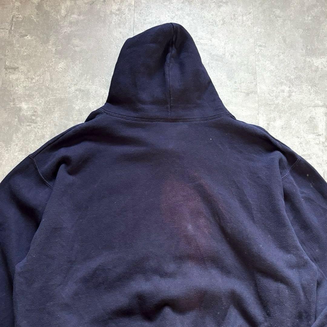 90s ヴィンテージ古着 肉厚コットンスウェットパーカー 無地フェード ネイビー