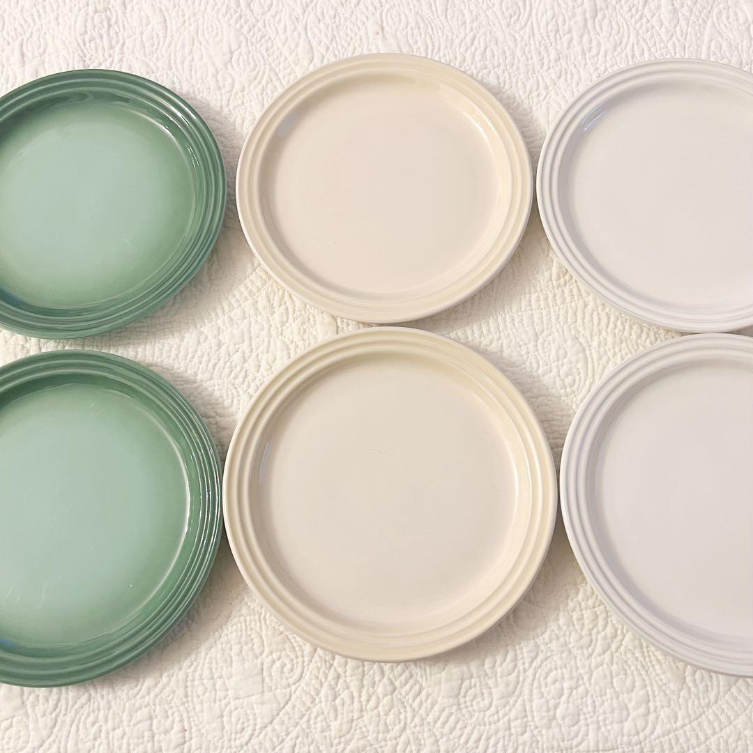 19ルクルーゼ ラウンドプレート 19cm 6枚セット グリーン ホワイト