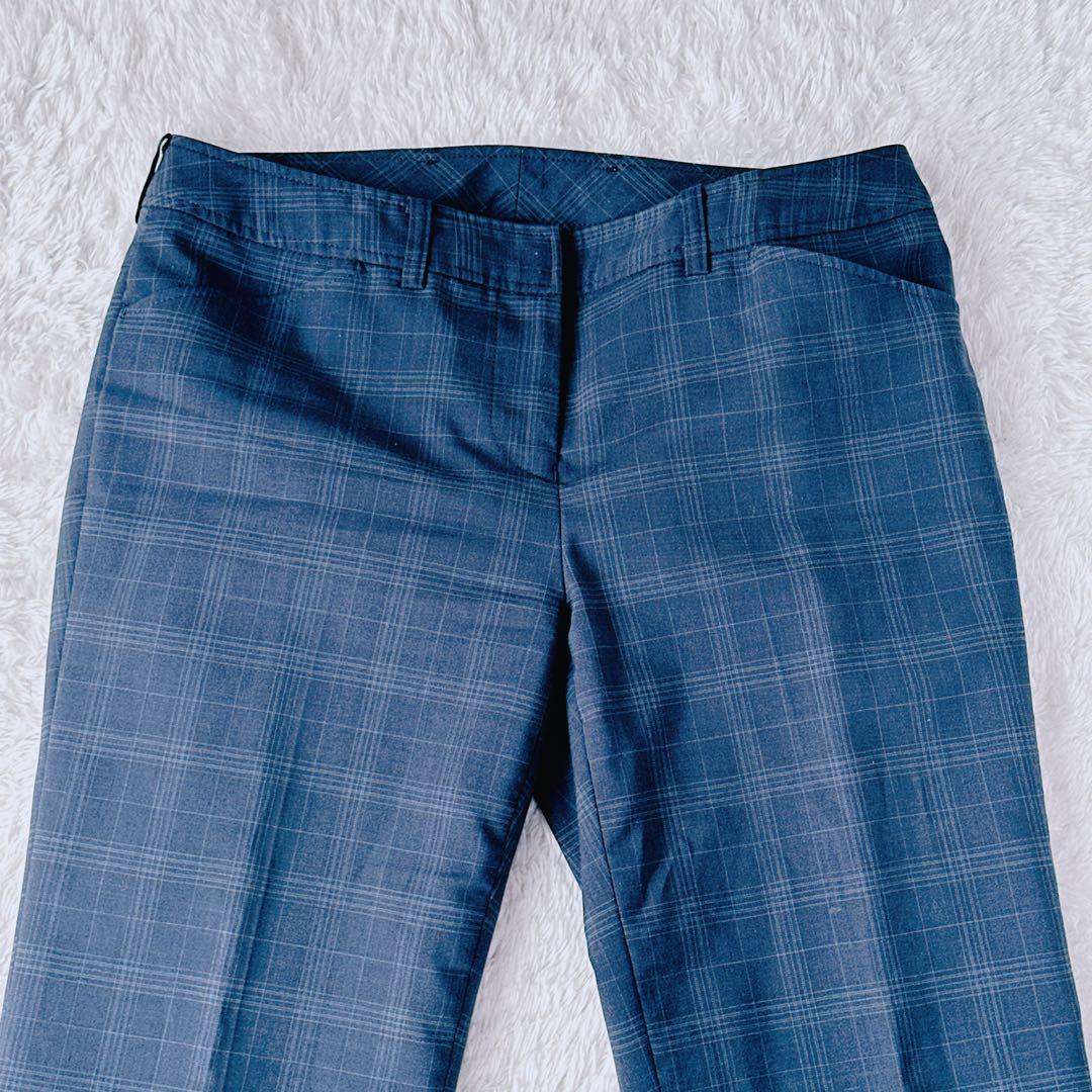 美品 オリヒカ ライム パンツ スーツ チェック ストレッチ ネイビー 紺