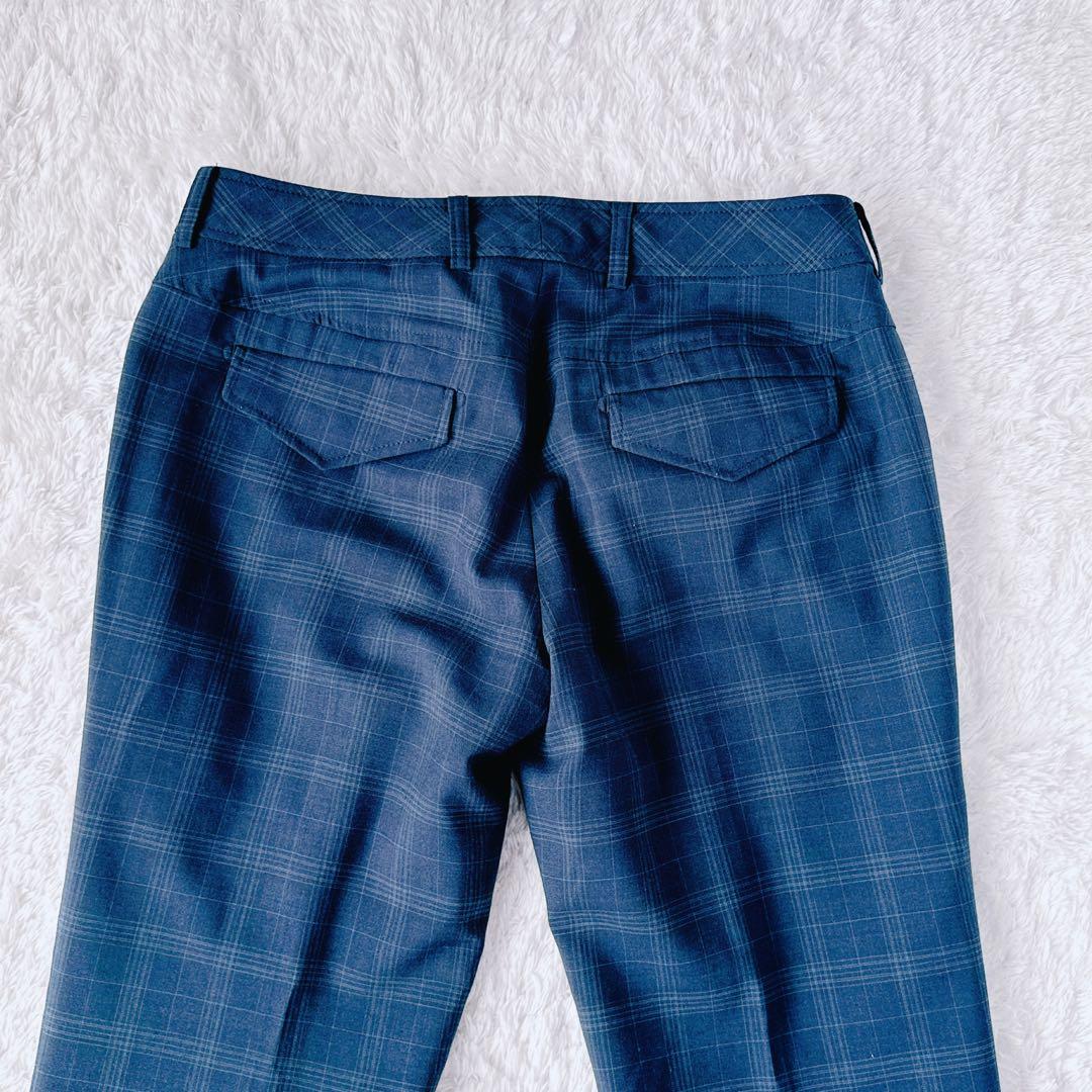 美品 オリヒカ ライム パンツ スーツ チェック ストレッチ ネイビー 紺