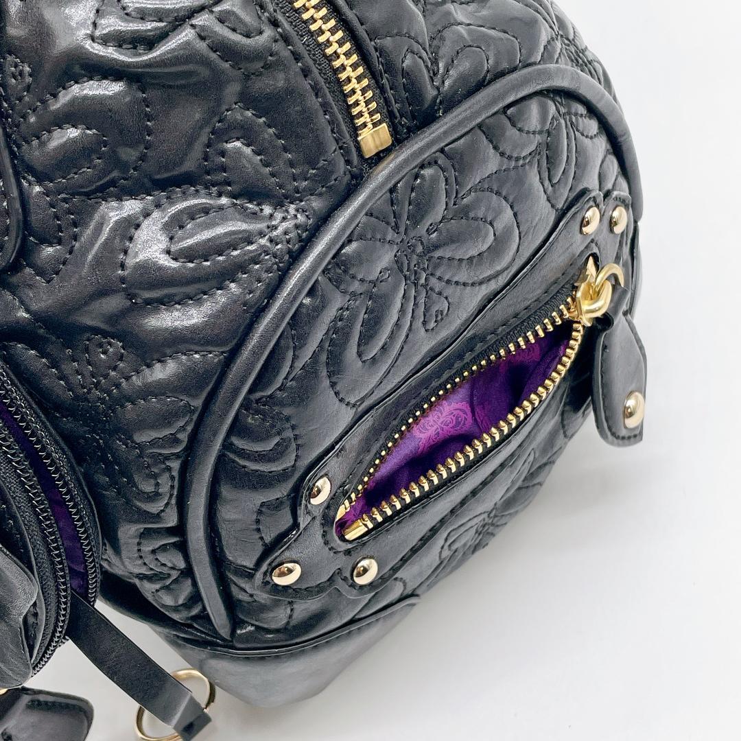 美品 ANNA SUI レザー ハンド キルティング ボストンバッグe753