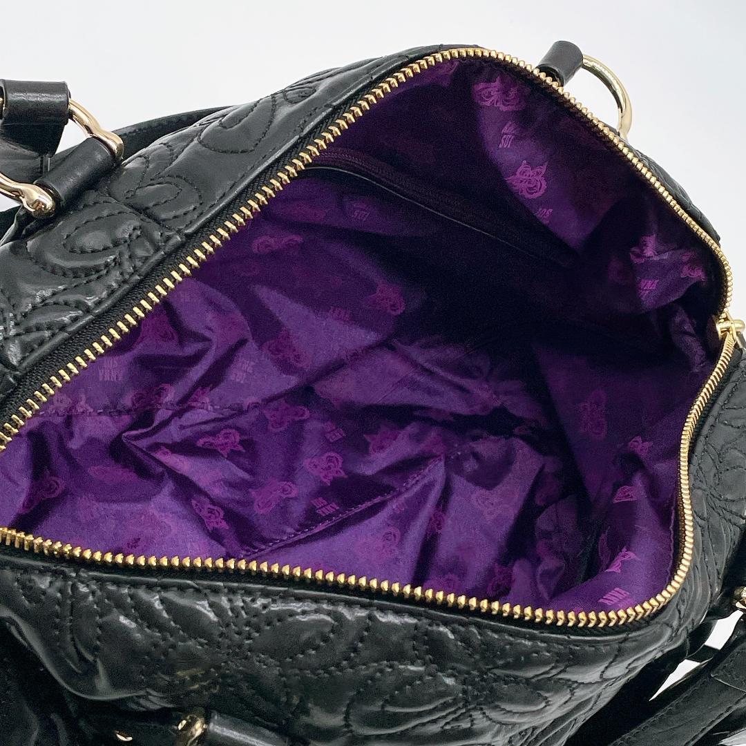 美品 ANNA SUI レザー ハンド キルティング ボストンバッグe753