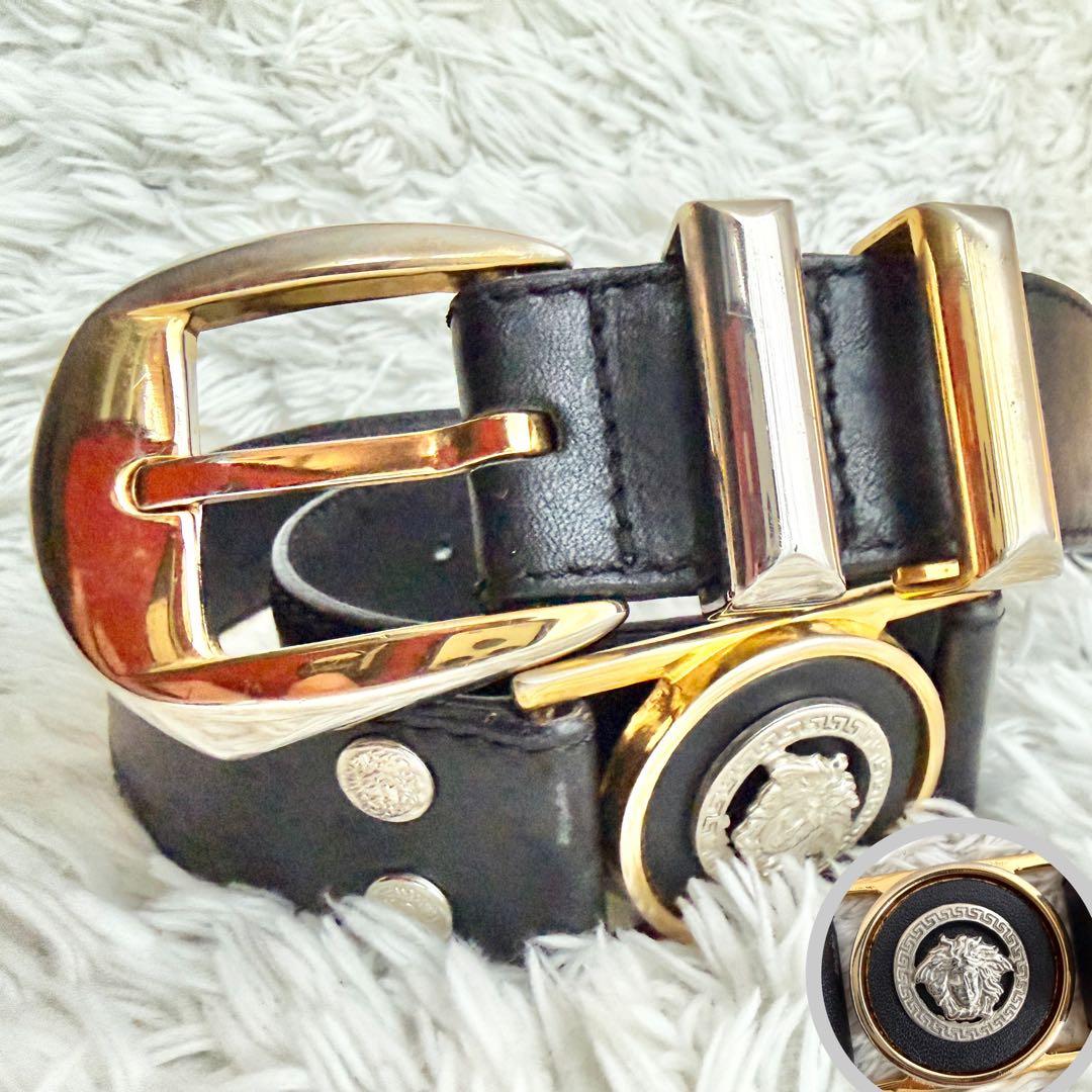 ジャンニヴェルサーチ 2連 メデューサ ベルト ブラック シルバー