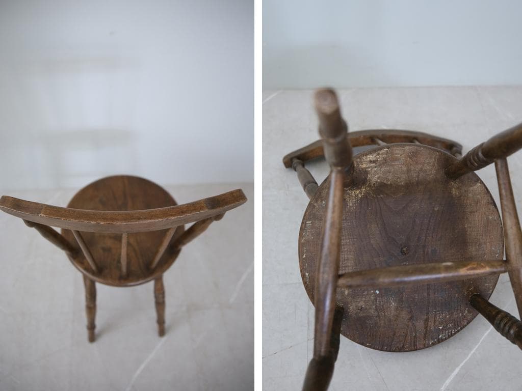 英国アンティーク木製キッチンチェア/ダイニングイス椅子/飾り棚(89-12-1)