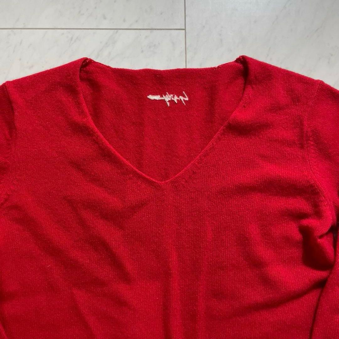 ヨウジヤマモト Vネックニット セーター カシミヤ100% ロゴ刺繍 赤 2