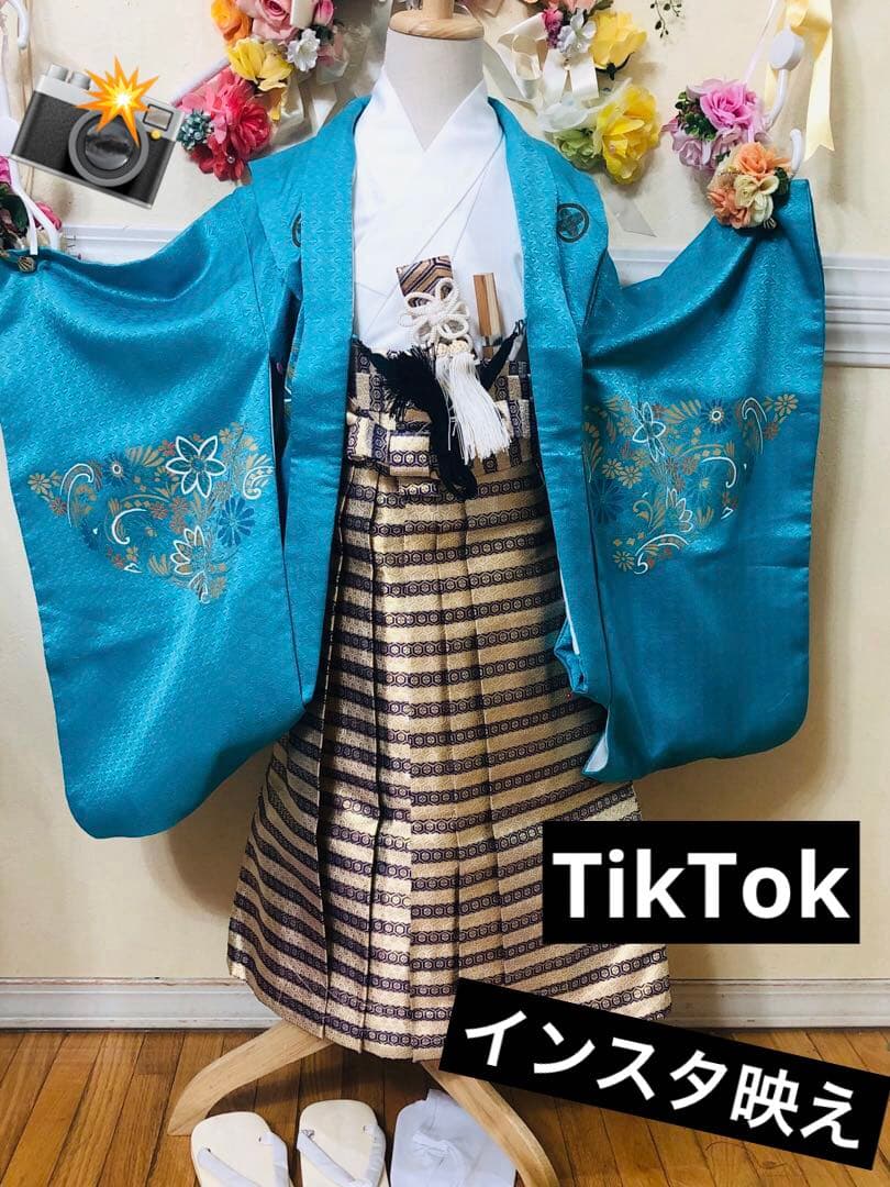 七五三　男の子‼️人気水色⭐︎兜金彩箔煌びやか極めてる⭐︎完全フルセット⭐︎袴金蘭未使用