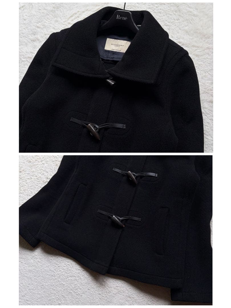 【美品】バーバリーロンドン ダッフルコート ヘリンボーン 黒 XL 近年モデル