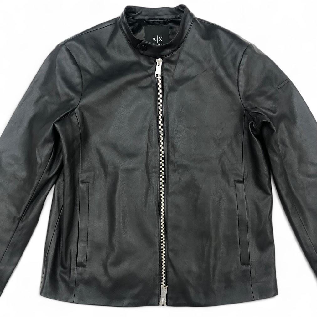 美品 アルマーニ エクスチェンジ フェイクレザー シングルライダース ジャケット